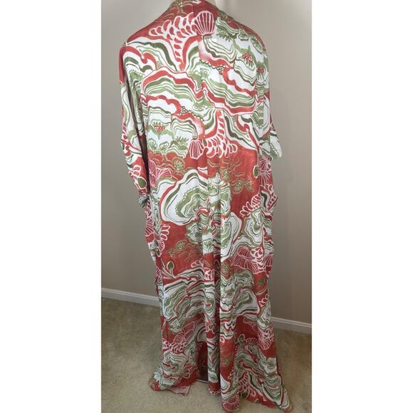ANDREA IYAMAH Gamba Abstract Mushroom Red and Green Kimono Robe Maxi Dress - Picture 10 of 12